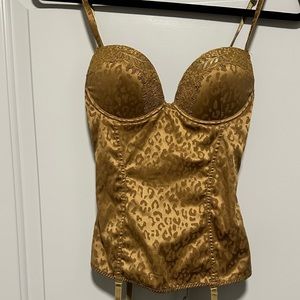 Intimissimi gold caramel leopard corset top with detachable garter straps